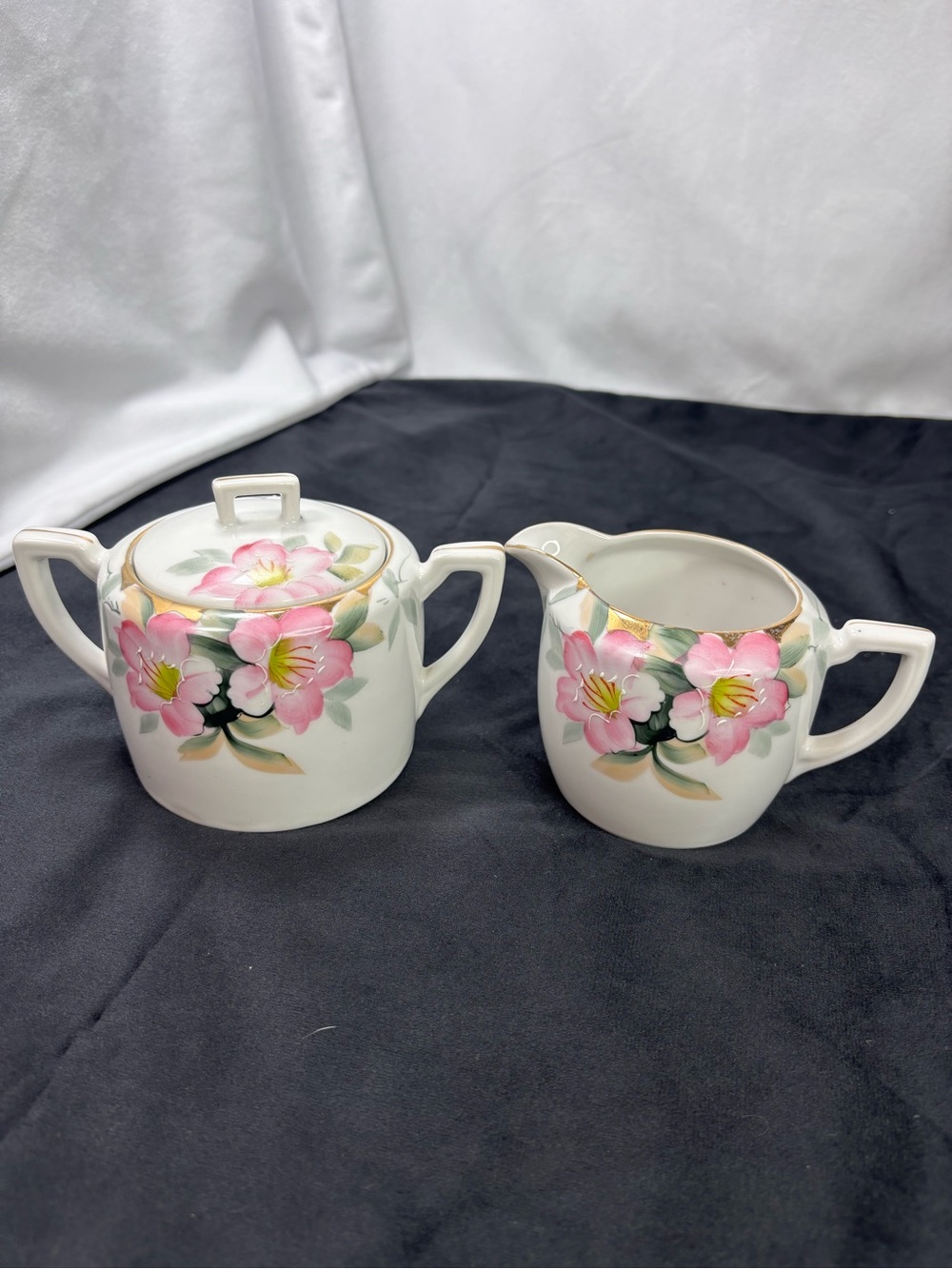 Vintage 1920's Noritake Hand-painted Sugar and Creamer Azalea Pattern # 19322 - Picture 2 of 9